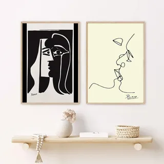SDVIB Picasso Kuss Abstrakte Figuren Poster Blending In Face Wandkunst Bild Drucke Leinwand Malerei Wohnzimmer Dekoration Home Decor 70 x 100 cm x 2 Stück rahmenlos