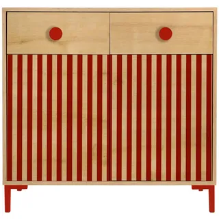 RNT By Really Nice Things Kommode, Rot, Eiche Artisan, Holzwerkstoff, 90x85x45 cm, Babymöbel, Kinderkommoden