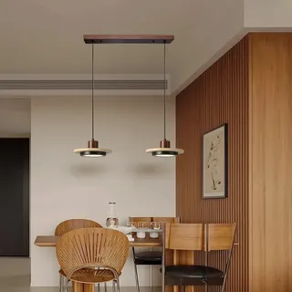 YUPIN Wabi-Sabi Holz Pendelleuchte Natürliche Gelbe Travertin Hängelampe Mit Höhenverstellbar Nordisch Kreativ LED Esstisch Hängeleuchte Für Esszimmer Schlafzimmer Café Kronleuchter(2-Straight,3000K)