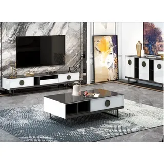 JVmoebel Wohnzimmer-Set Weiße Kommode, Couchtisch und RTV Sideboard aus Edelstahl, Made in Europa schwarz|weiß