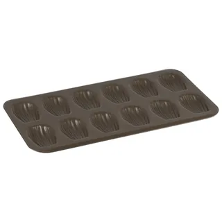 Gobel | Backblech 12 Madeleines | Backform Antihaftbeschichtet | Französische Biskuitkuchen | 39,5x22,5x1,6 cm | Größe des Abdrucks : 8x5 cm | Made in France, Braun