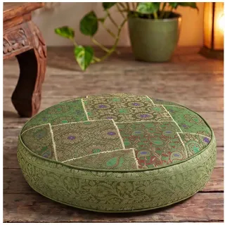 Guru-Shop Sitzkissen Orientalisches rundes Patchwork Kissen 40 cm,.. grün