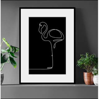 Bild QUEENCE "Stine" Bilder Gr. B/H: 50 cm x 70 cm, Wandbild Flamingos Hochformat, 1 St., schwarz Kunstdrucke