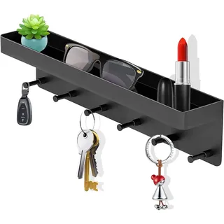 Schlüsselbrett mit Ablage, Modern Schlüsselboard Schwarz Selbstklebend Schlüssel