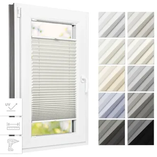 Estika Thermo-Plissee mit Bohren 80 x 200 cm – Perle – Plissee für Fenster innen, Jalousie für Fenster, Fensterplissee zur Schraubmontage