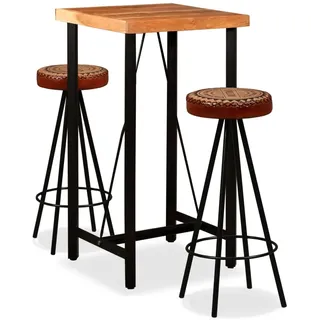 vidaXL Bar-Set 3-tlg. Akazie Massivholz Echtleder und Canvas  braun