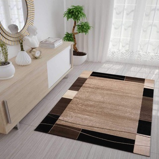 VIMODA Teppich Klassisch Modern Retro mit Bordüre braun beige schwarz, Maße:80x150 cm