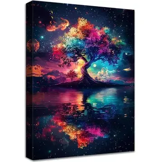 Leinwandbild Lebensbaum 40L x 60B cm Blau-Roter Lebensbaum