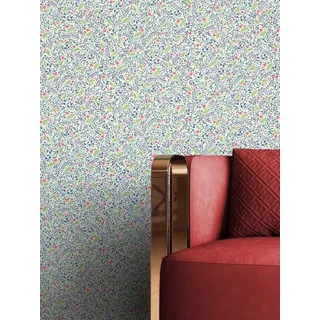 Newroom Vliestapete Miona Tapete Blumentapete Blumen,Blüten,Wiese, Weiß Tapete Landhaus Blumen - Blumentapete Grün Blau Romantisch Floral Blüten Wiese für Wohnzimmer Schlafzimmer Büro, modern bunt