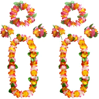 Soneinex Hawaii Blumenkette Set 8 Stück Hawaii Kette Blumen mit 4 Armbänder 2 Stirnbänder 2 Halsketten Hawaii Leis Garlands für Beach Aloha Luau Party Accessoires Hula Girlande
