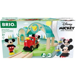 BRIO 32270 Micky Maus Bahnhof mit Aufnahmefunktion - Bahnhof zum Aufsprechen und Abspielen von eigenen Ansagen - Inklusive Schiebelok und den beliebten Disney-Charakteren Micky und Minnie Maus