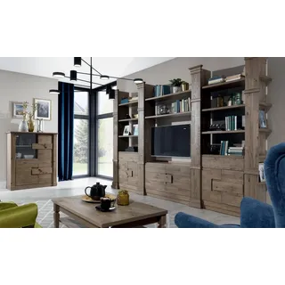 Xlmoebel Wohnwand Möbelset im Landhausstil mit Schrankwand und Kommode aus Holz, (2-St., Wohnwand), Hergestellt in Europa braun