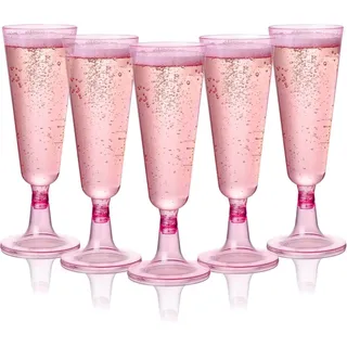 MATANA 48 Premium Elegante Sektgläser Plastik, Rosa 150ml - Mehrweg Cocktailgläser, Champagner Gläser aus Kunststoff, Sektflöten, Proseccogläser für Hochzeiten, Geburtstage, Partys
