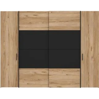 FORTE DALATE Schrank 270, Kleiderschrank, Schwebetürenschrank groß Schlafzimmer Drehtürenschrank groß Industrial, 4-türig, Holzdekor: Catania Eiche/Schwarz, 270 cm breit x 210 cm hoch x 61 cm tief