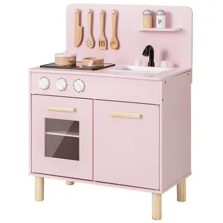 KOMFOTTEU Spielküche Kinderküche, mit Licht und Geräuschen für Kleinkinder ab 3 Jahren rosa