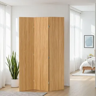 Homestyle4u Paravent Raumteiler 3-teilig Bambus Lamellen Holz 3121