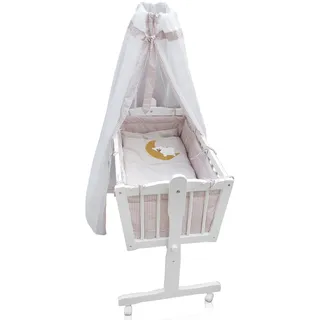 Baby Wiege Kinder Bett Stubenwagen Beistellbett + 9 tlg. Zubehör Weiß / Beige