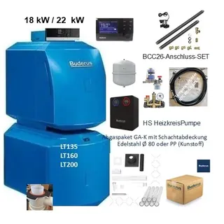 Buderus Paket Ölbrennwert Kessel GB125-18 bis 22 kw + Speicher LT 135-200+Abgassystem Edelstahl oder PP