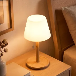 LuminexDesigns Kabellos LED Tischlampe Bambus– Nachttischlampe mit Zugschalter zum Umschalten von 3 Farbtemperaturen, IP54 Wasserfest, für Wohnzimmer, Schlafzimmer, Esstisch, Outdoor