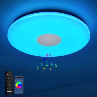 LED Deckenleuchte Dimmbar 24W mit Zwei Bluetooth Lautsprecher IP44 Wasserfest Rund Badezimmer led Deckenlampe mit Fernbedienung und APP RGB Farbwechsel Einstellbar für Schlafzimmer Wohnzimmer Ø30cm