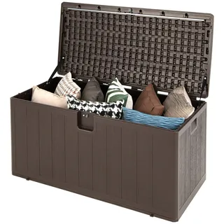 GIANTEX Auflagenbox wasserdicht XXL 400 Liter, Gartenbox Kissenbox Kissentruhe abschließbar, Aufbewahrungsbox Aufbewahrungsbehälter aus Kunstharz mit Deckel, Terrassenbox 127,5x64x64 cm, braun