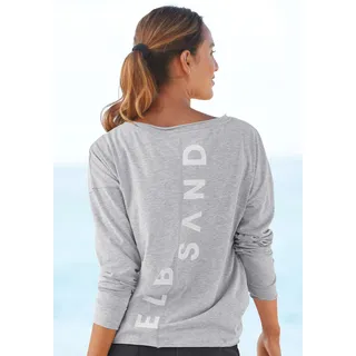 Langarmshirt ELBSAND "Eltje" Gr. M, grau (grau meliert) Damen Shirts Jersey mit Logodruck hinten, Longsleeve aus Baumwoll-Mix