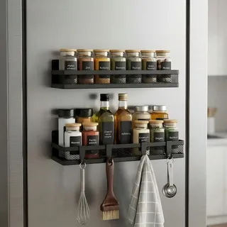 Cong.Lai Magnetisches Gewürzregal für Kühlschrank: 2 Pack Magnetregal, 1 große und 1 kleine Regale | Magnetisches Kühlschrankregal Platzsparende Küchenorganisation