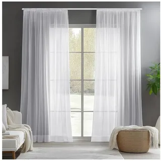 HongYa Gardinen Voile Kräuselband H245 x B140 cm (2er Pack) Weiß