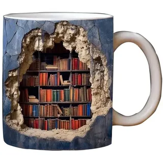 3D Buch Tasse Glas,Buchtasse,Painted Book Mug,Bibliothek Bücherregal Tasse,TBook Lover Mug Lustige Kaffeetassen Keramikbecher für Geschenke (2)