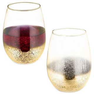 relaxdays Weinglas Weingläser ohne Stiel 2er Set gold, Glas goldfarben