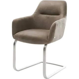 DeLife Freischwinger Pejo-Flex Mikrofaser Taupe Vintage Freischwinger flach Edelstahl Taschenfederkern,