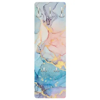 Bilderdepot24 Garderobenpaneel pastell Aquarell Kunst Aquarell Pastell Bunt mit Gold Design (ausgefallenes Flur Wandpaneel mit Garderobenhaken Kleiderhaken hängend), moderne Wandgarderobe - Flurgarderobe im schmalen Hakenpaneel Design bunt