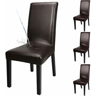 Set Mit 4 Wasserdichten, Strapazierfähigen Stuhlhussen Aus Kunstleder Für Esszimmer, Kunstleder (polyurethan), Braun, 4 Stück