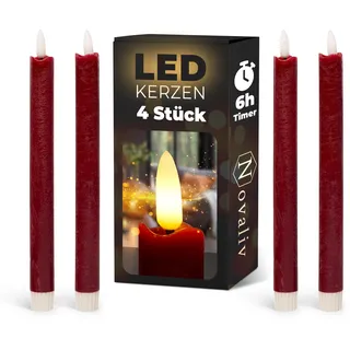 Stabkerzen LED mit Timer Rot 4 Stück Rot indoor - 6 Stunden - ECHTWACHS 24cm Höhe für Kerzen 2,2cm Durchmesser 2 AAA Batterien notwendig LED Stabkerzen flackernde Flamme bewegliche Flamme Licht
