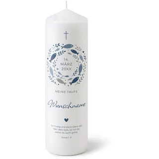 printplanet - Taufkerze "Fische Blau" - Personalisiert mit Name und Datum - Kerze Taufe Geschenk