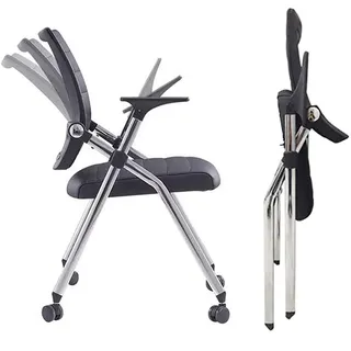 SHJDBF Klappbarer Bürostuhl mit Rollen, ergonomischer, bequemer Schreibtischstuhl mit Leder gepolsterter Sitz, Armlehne, Lendenwirbelstütze, faltbarer Heimbüro, Konferenzstuhl