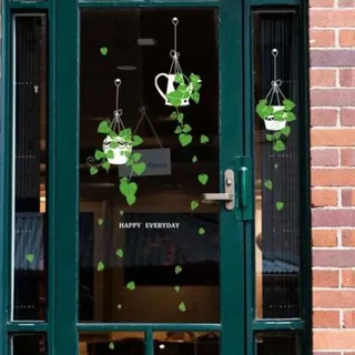 1 Doppelseitiger Fenster- Und Wandaufkleber – Grüne Pflanzen – Abnehmbare Dekoration Für Wohnzimmer, Schlafzimmer, Café, Glastür