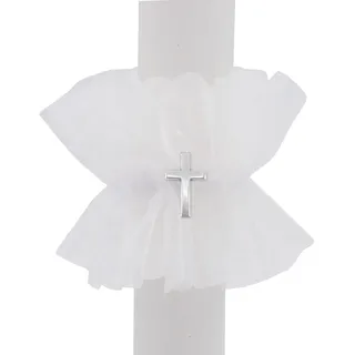 ZauberDeko Kerzenrock Kommunion Kerze Organza Kreuz Kerzenring Kommunionkerze Weiß