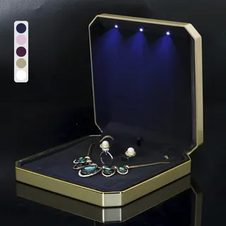 HSLFUAI LED Schmuckbox für Halskette – Große Geschenkbox mit Licht – Schmuckkästchen mit Samt-Innenfutter – Ideal für Hochzeit, Geburtstag, Valentinstag, Muttertag, Weihnachten