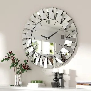 Artloge Wanduhr Silber Groß Deko Spiegel Wohnzimmer Uhren 80×80 cm, Wanduhren mit Römische Ziffern Lautlos Küchenuhren Dekor Wanduhr für Wohnzimmer Küche Schlafzimmer
