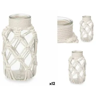 Gift Decor Dekovase Vase Weiß Stoff Glas 9 x 17 x 9 cm 12 Stück Makramee weiß