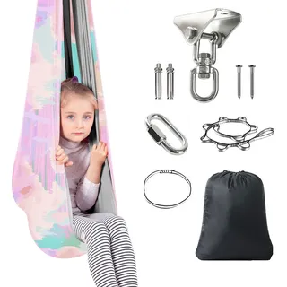 Therapie Schaukel Hängematte Therapieschaukel Kinder - Indoor Outdoor 360° Drehend Doppelte Schicht Schaukeltuch Kinder Geschenke für Autismus E... - Bunt