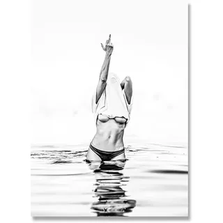 Modern Schwarz Weiß Poster Sexy Frau mit Mittelfinger Feministische Leinwand Malerei Wandkunst Nacktbild Wohnzimmer Dekor (Color : B, Size : A4 21x30cm No Frame)