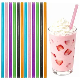 12 Stück Wiederverwendbare Strohhalme Plastik mit Glitzer, 30cm Lange Trinkhalme Plastik, Dicke Strohhalme (10mm Durchmesser) für Smoothies, Slush Eis, Cocktails & Party, Bunte Trinkröhrchen