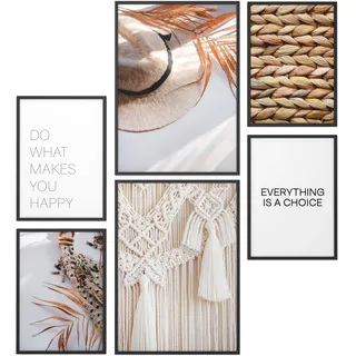 Papierschmiede® Mood Poster Set Boho Vibe, Deko Bilder Wohnzimmer, 2x DIN A3 (ca. 30x42) und 4x DIN A4 (ca. 21x30), Bohemian Korb Organisch Beige - Wandposter ohne Rahmen