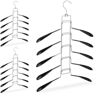 Relaxdays Mehrlagiger Kleiderbügel 3er Set, 5 Bügel pro Aufhängung, Oberbekleidung, platzsparend und rutschfest, schwarz