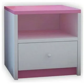 99rooms Nachttisch Dreams (Nachtkommode, Nachttischschrank), mit Schublade und Fach, aus Holzwerkstoff, Modern Design, für Kinder, viel Stauraum rosa|weiß
