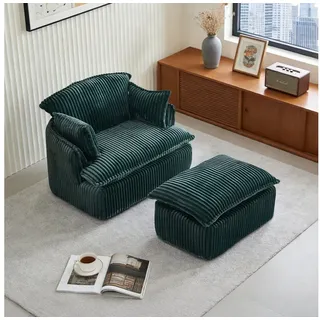 HAUSS SPOLE Loungesofa Cloud-Sofa-Sessel mit Hocker,Loungesessel Einzelsofa Wohnzimmer,Grün, Multifunktionssessel mit einer Fußhocker,ohne Montage, für Wohnzimmer & kleine Wohnungen. grün