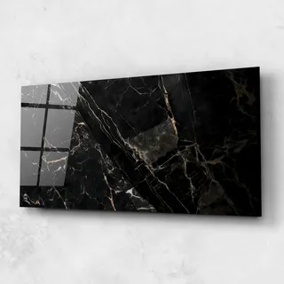 ARTHUB® Glasbild 60x150 cm, 4mm ESG | Moderne Wandbilder aus Glas für Wohnzimmer & Schlafzimmer, Wanddekoration, Wohnkultur, Abstrakte, Black Brown Marble