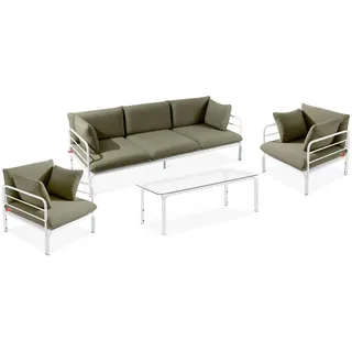 Konsimo® Gartenmöbelset, Weiß, Beige, Metall, Textil, 4, 5-Sitzer, Füllung: Schaumstoff, rechteckig, Hergestellt in Europa, Gartenmöbel, Gartenmöbel-Sets